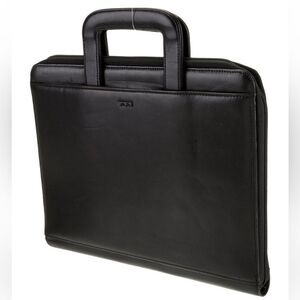 Tumi executive black leather portfolio case with pull out handles